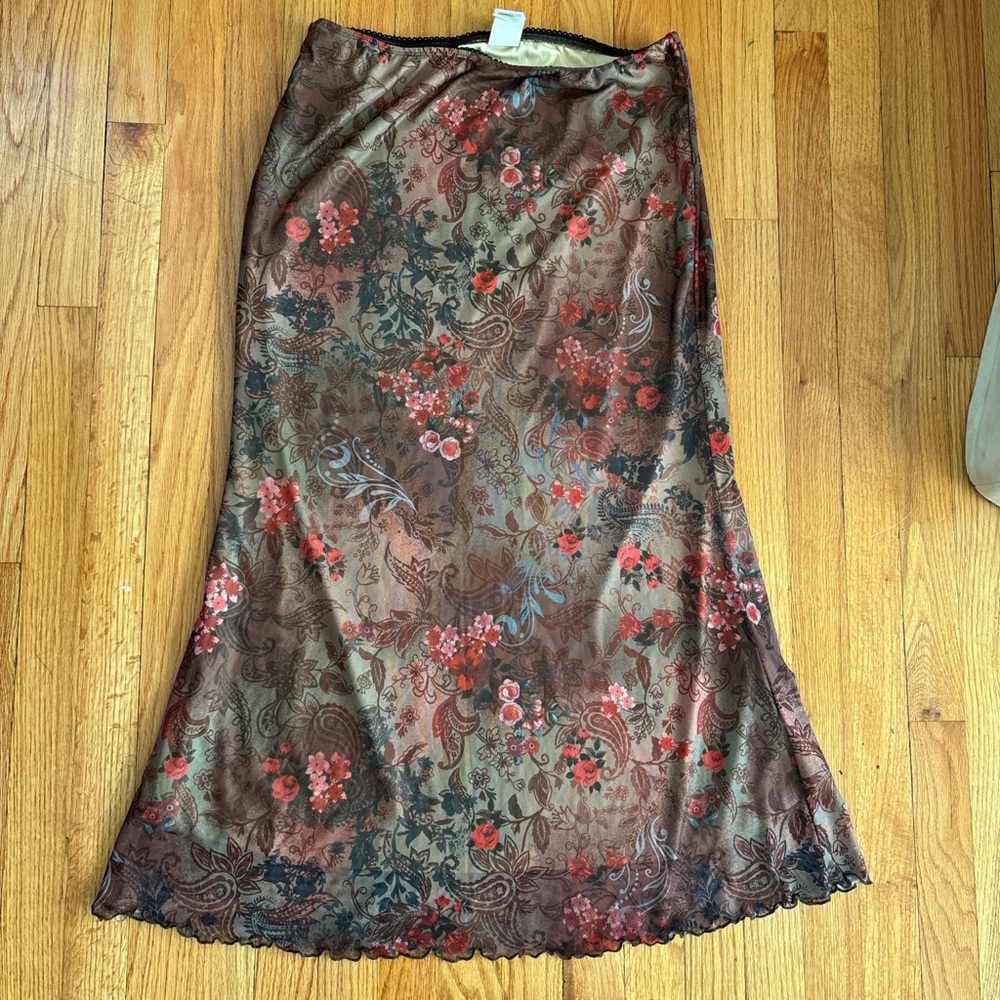 Floral Paisley Brown Maxi Skirt 2XL